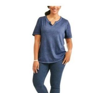 Terra & Sky Sz 1X Women's Blue Elevated Relaxed Vneck Short Sleeve Tshirt